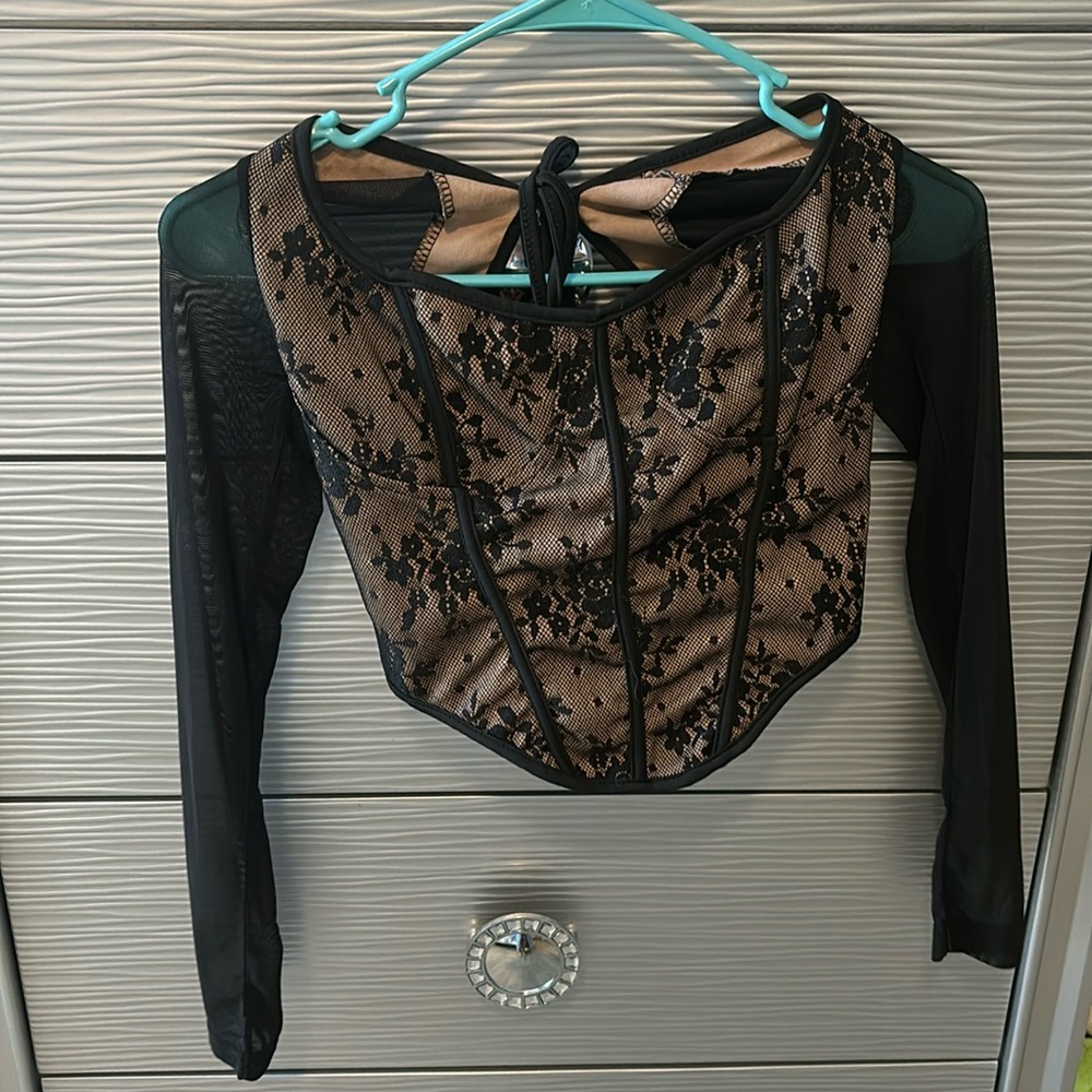 Corset black shirt with mesh sleeves